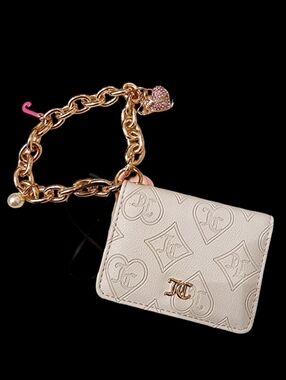 Juicy Couture Embossed Cream Mini Wallet With Gold Chain Wristlet Accent